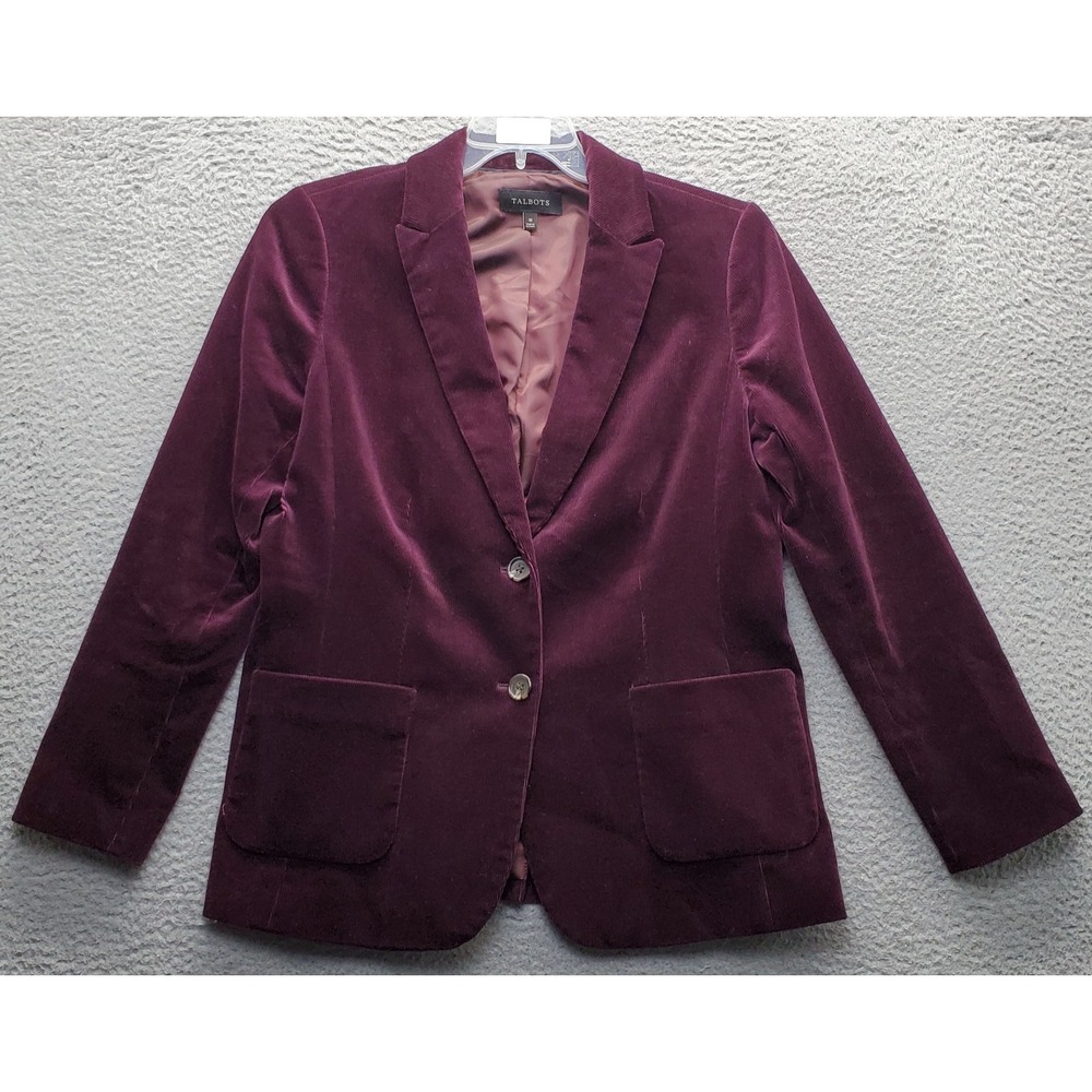 Talbots Corduroy Blazer Jacket Womens 10 Burgundy Single Breasted Office Wear